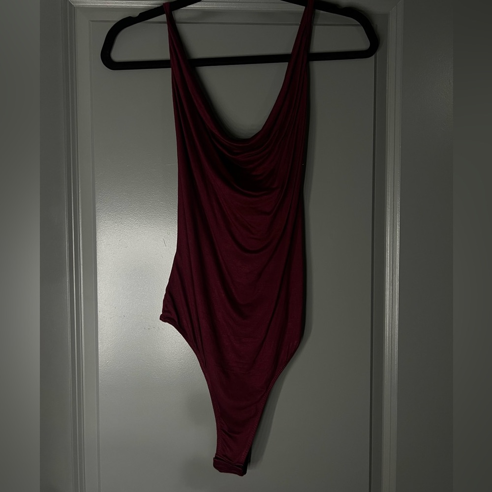 Dark red cowl neck body suit